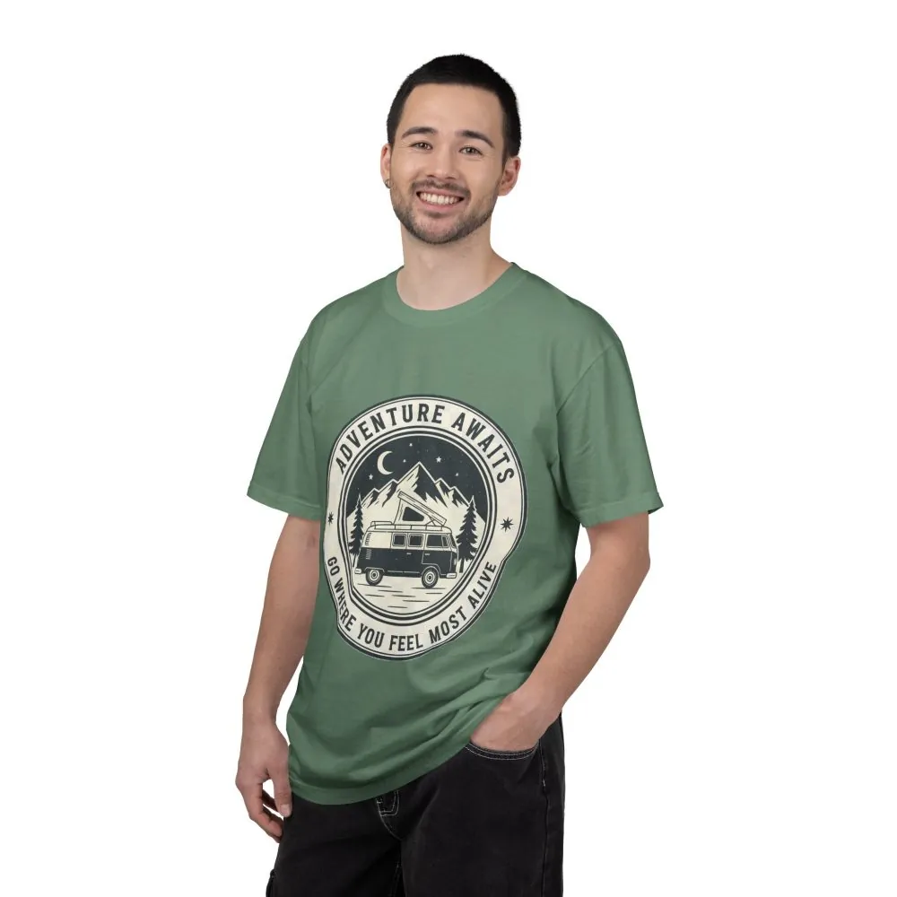 16367938047174610921_2048.jpeg T-Shirt — "Adventure Awaits-Go Where You Feel Most Alive" (Only Front Printed) Outdoor Travel Tee