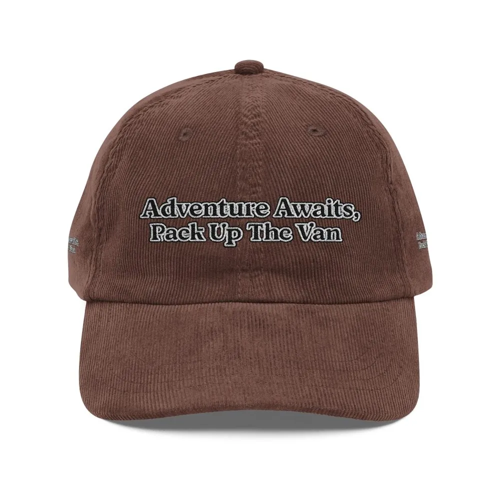 Vintage Corduroy Cap (Embroidery) — "Adventure Awaits, Pack Up The Van" Embroidered Hat
