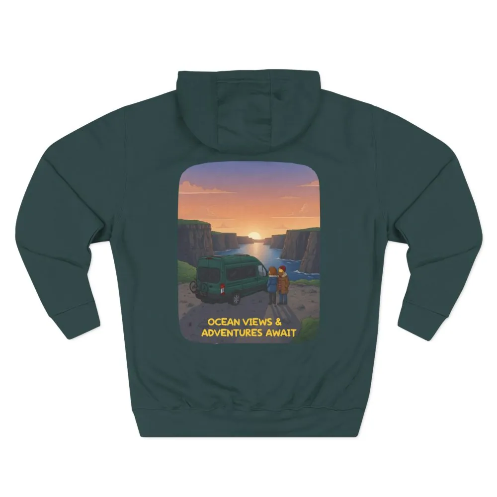Three-Panel Fleece Hoodie - "Ocean Views-Adventures Awaits" Design Sitcom-Line