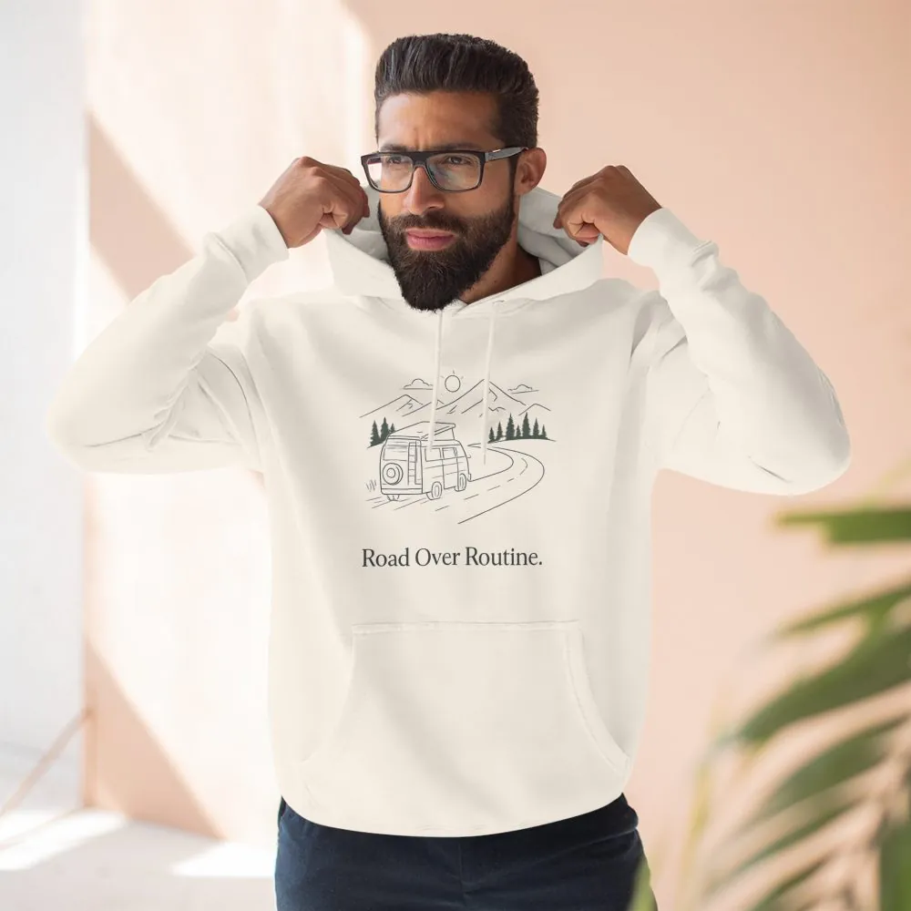 Three-Panel Fleece Hoodie - "Road Over Routine" Design Minimal-Line