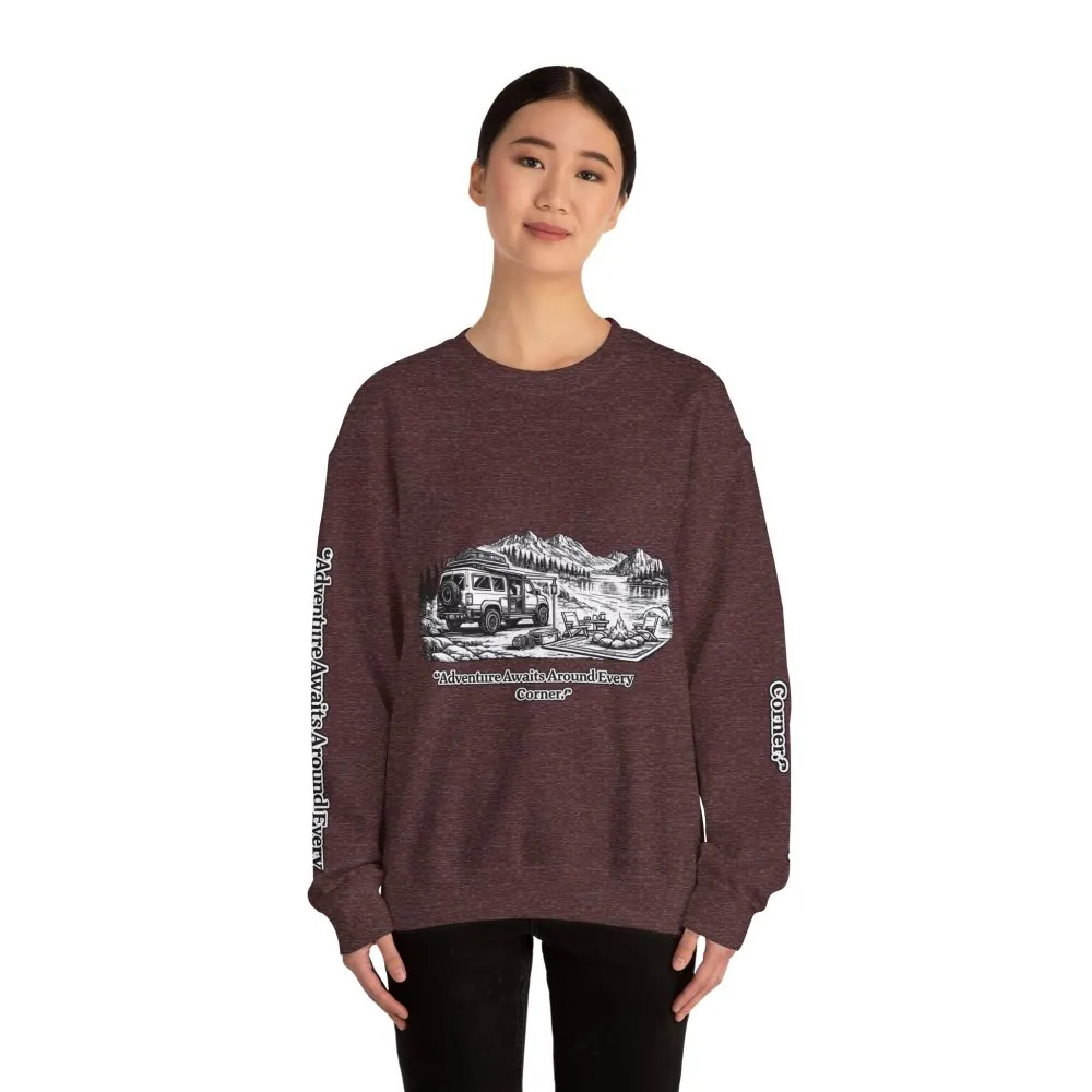 16425111364744482292_2048.jpeg Unisex Heavy Blend™ Crewneck Sweatshirt — "Adventure Awaits Around Every Corner" Design Minimal-Line