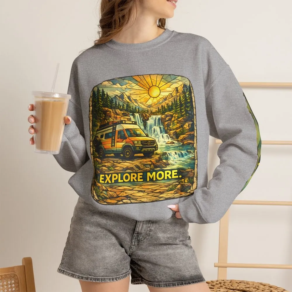 Unisex Heavy Blend™ Crewneck Sweatshirt — "Explore More" Design Cubic-Line