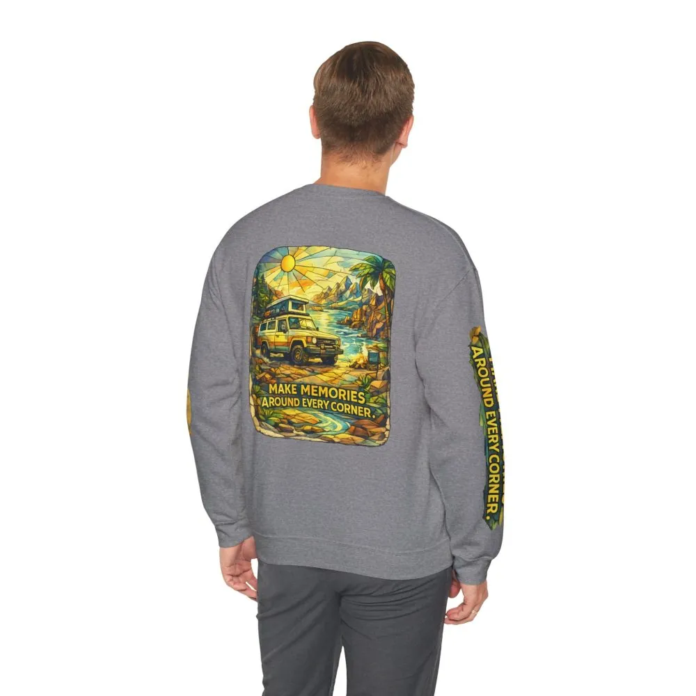Unisex Heavy Blend™ Crewneck Sweatshirt — "Make Memories Around Every Corner" Design Cubic-Line