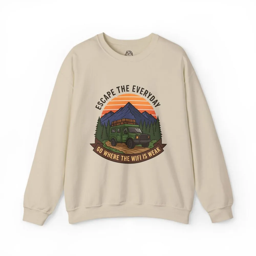 Crewneck Sweatshirt — "Go Where the WiFi Is Weak" Outdoor Overland Graphic