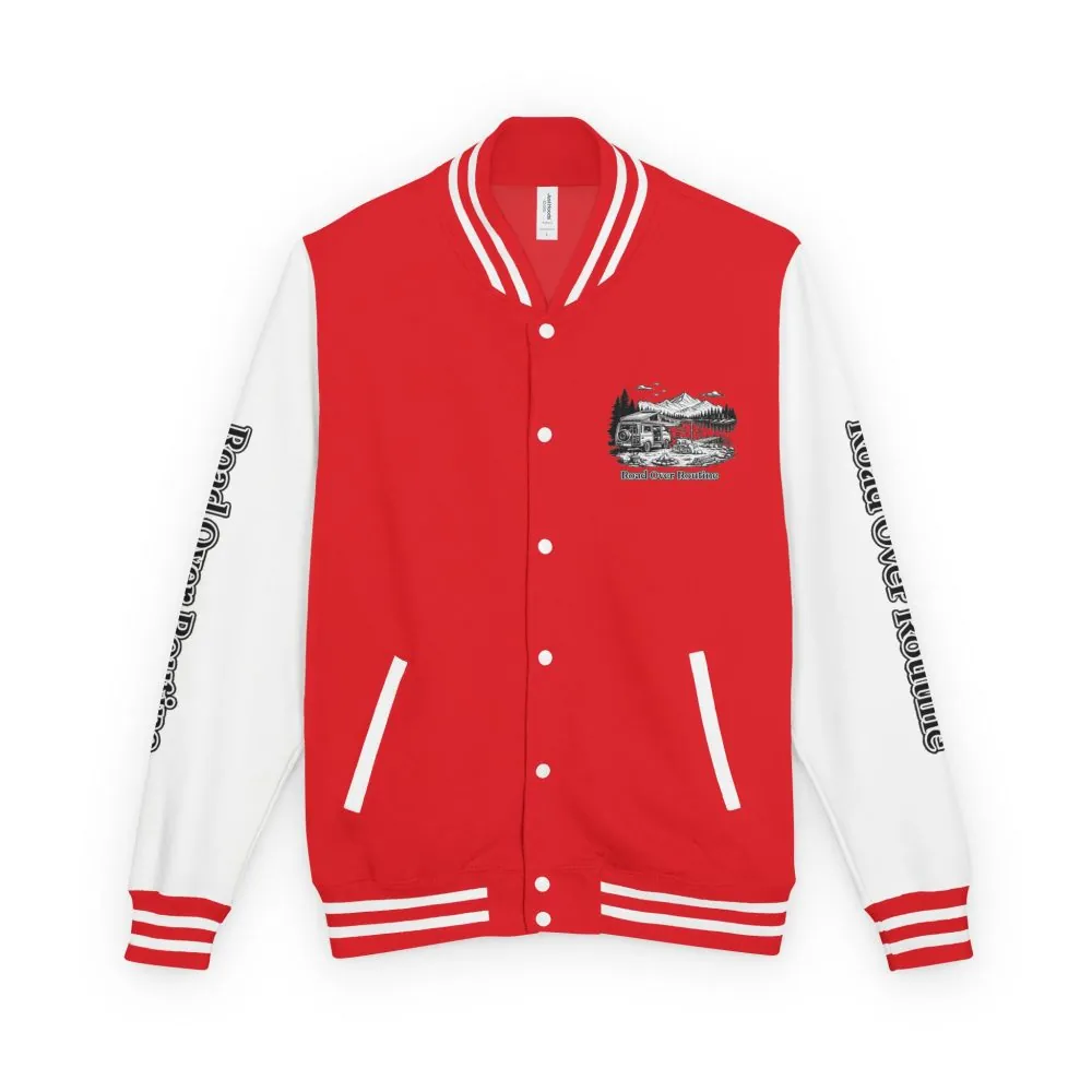 16495742717434642068_2048.jpeg Unisex Heavyweight Letterman Jacket — "Road Over Routine" Travel Varsity Coat