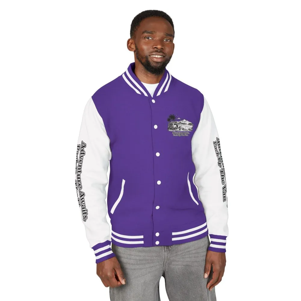 16495959159397089211_2048.jpeg Unisex Heavyweight Letterman Jacket — "Adventure Awaits,Pack Up The Van" Travel Varsity Coat