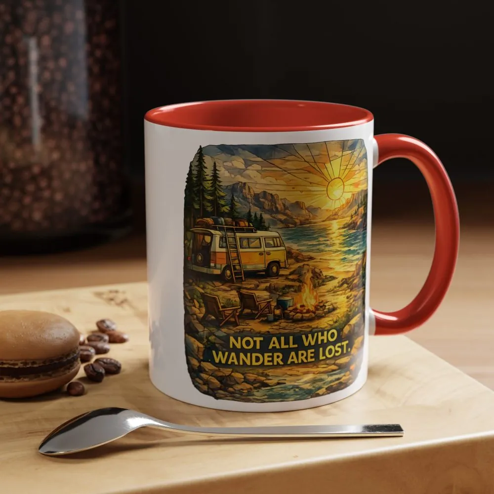 Accent Coffee Mug (11, 15oz) — "Not All Who Wander Are Lost" Design Cubic-Line