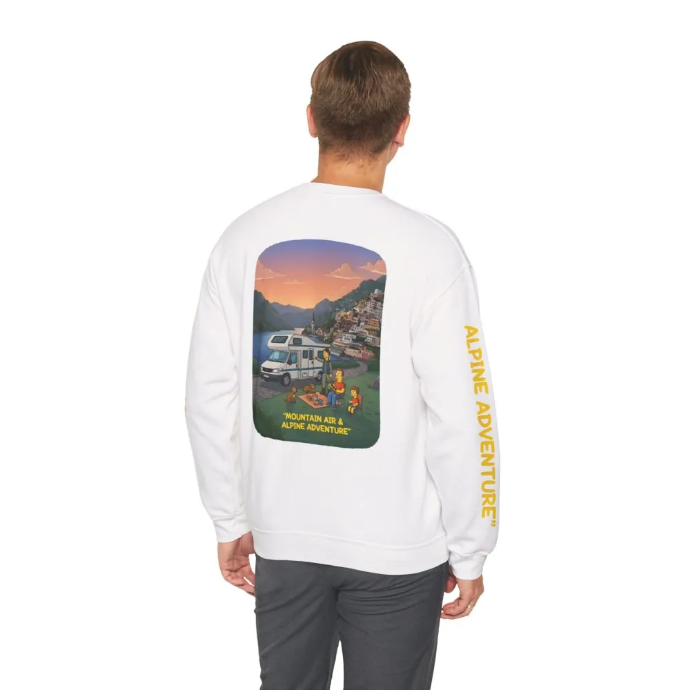 Unisex Heavy Blend™ Crewneck Sweatshirt — "Mountain Air-Alpine Adventure" Design Sitcom-Line
