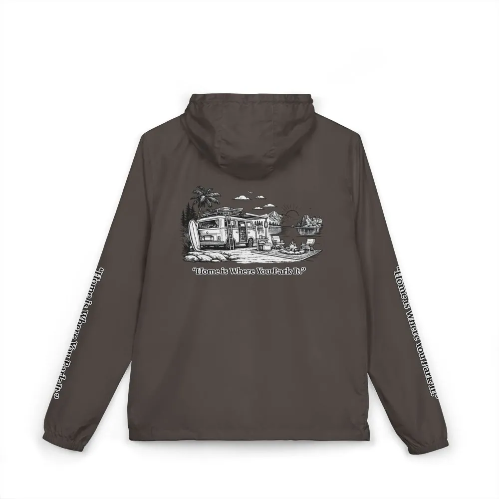 Unisex Full-Zip Windbreaker Jacket — "Home Is Where You Park It" (Design "Minimal-Line")