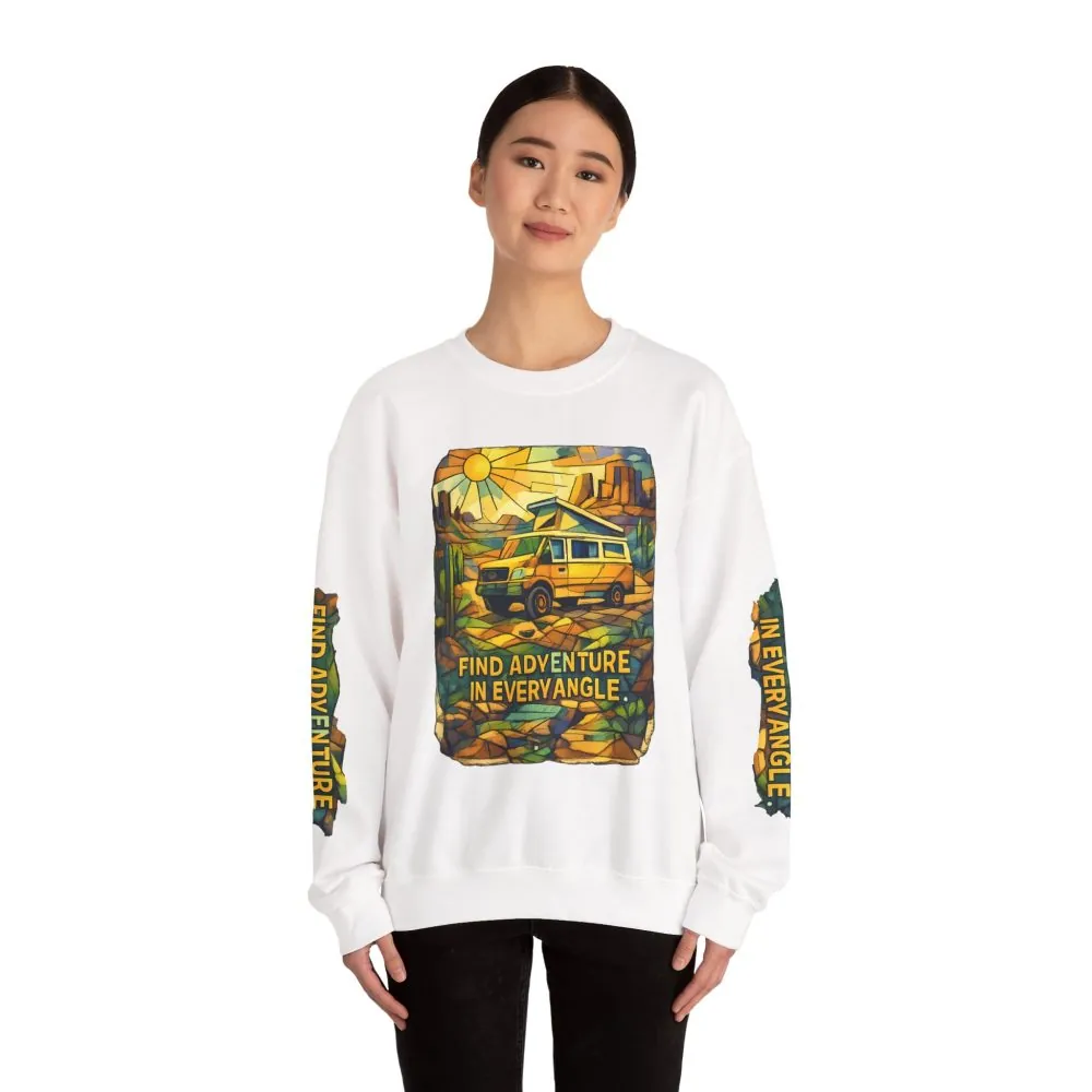 16511209008221585435_2048.jpeg Unisex Heavy Blend™ Crewneck Sweatshirt — "Find Adventure In Every Corner" Design Cubic-Line