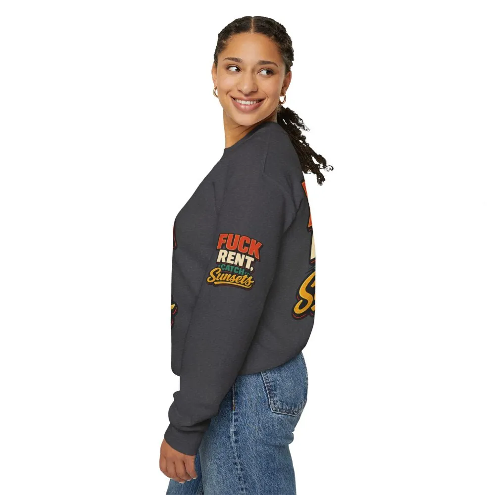 16511613778852380387_2048.jpeg Unisex Heavy Blend™ Crewneck Sweatshirt — "Fuck Rent Catch Sunsets" Design F**K-Line