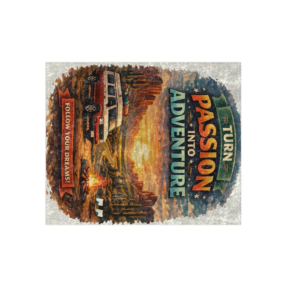 Crushed Velvet Blanket —"Turn Passion Into Adventure" Design Scenic-Line (Campervan)