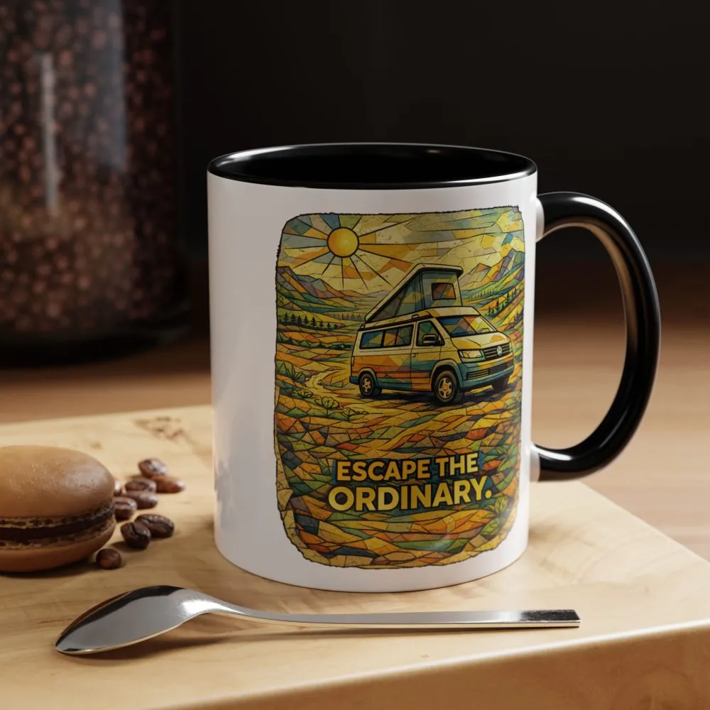 Accent Coffee Mug (11, 15oz) — "Escape The Ordinary" Design Cubic-Line