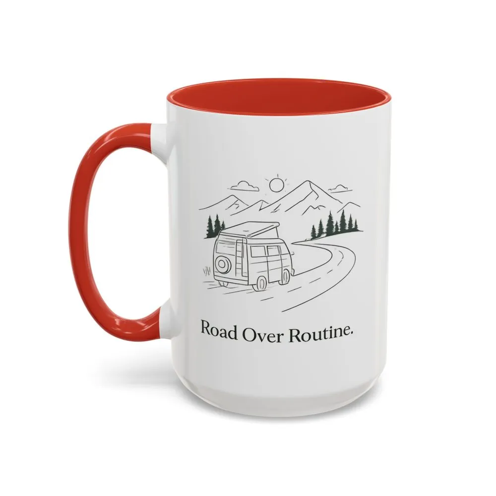 Accent Coffee Mug (11, 15oz) — "Road Over Routine" Design Minimal-Line