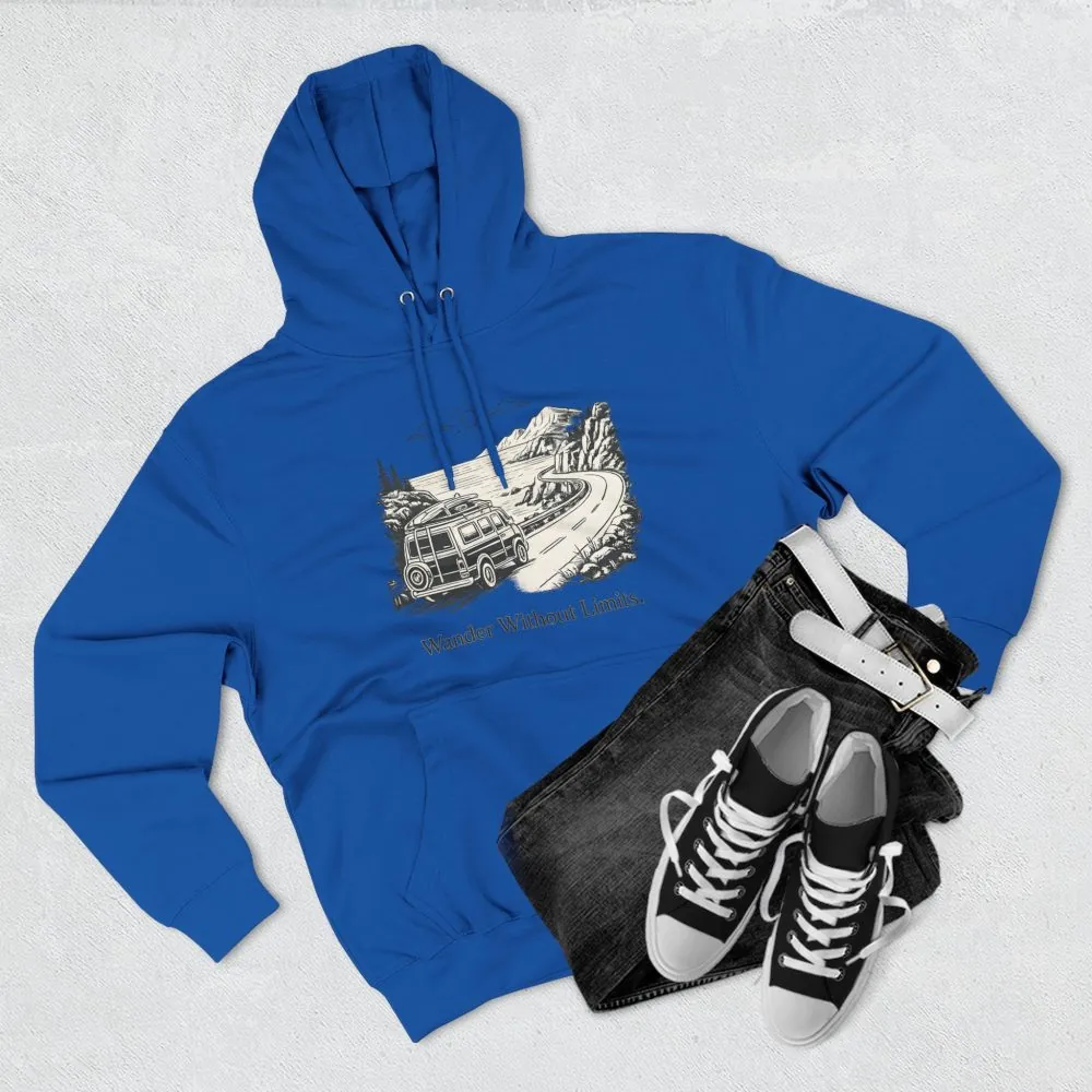 Three-Panel Fleece Hoodie - "Wander Without Limits" Design Minimal-Line