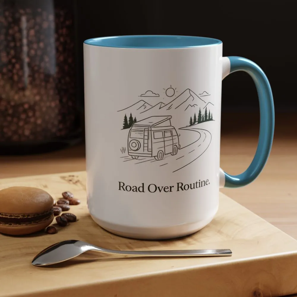 Accent Coffee Mug (11, 15oz) — "Road Over Routine" Design Minimal-Line