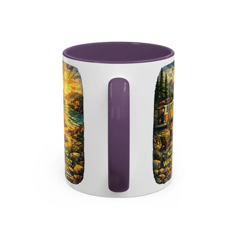 Accent Coffee Mug (11, 15oz) — "Not All Who Wander Are Lost" Design Cubic-Line