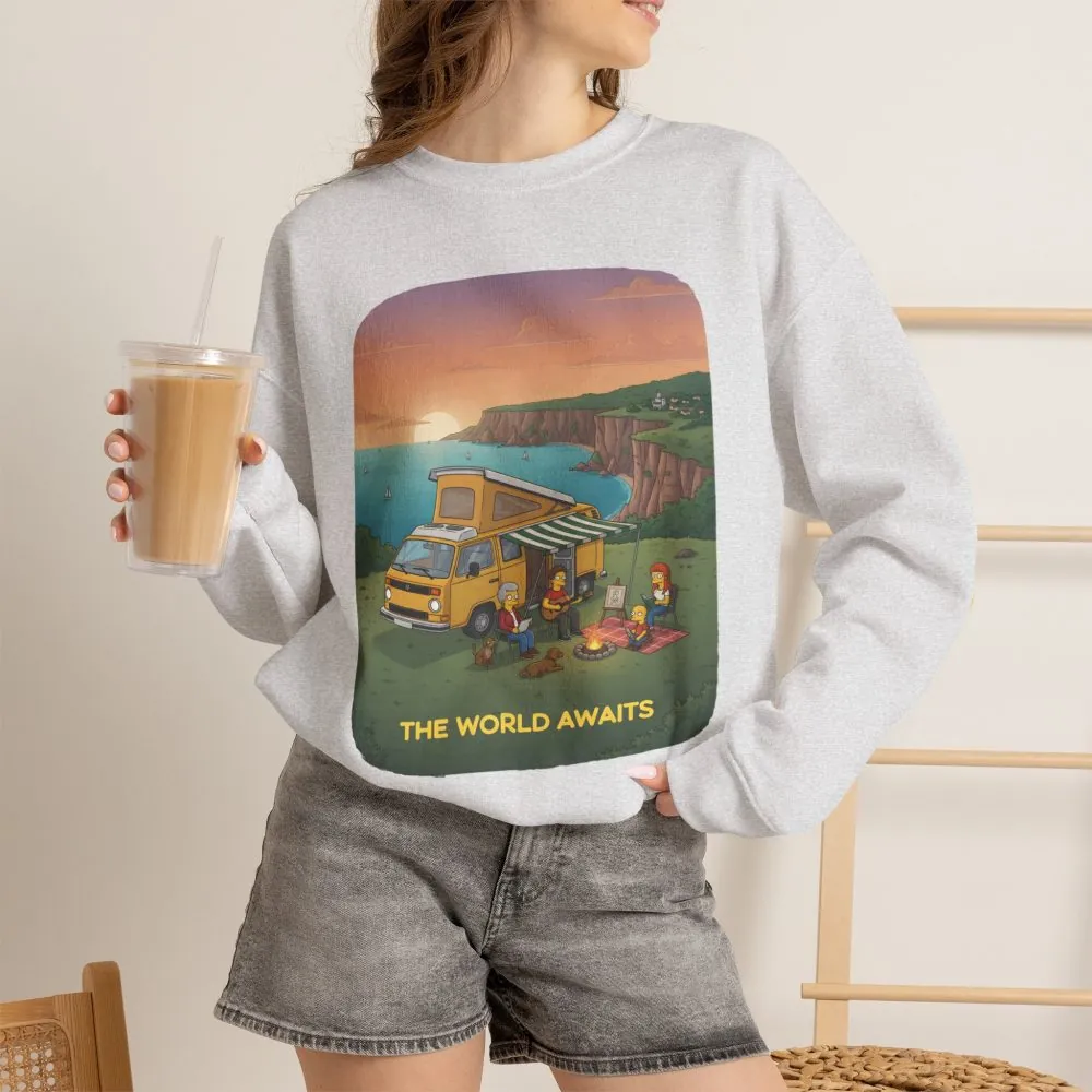 16580529990703322661_2048.jpeg Unisex Heavy Blend™ Crewneck Sweatshirt — "The World Awaits" Design Sitcom-Line