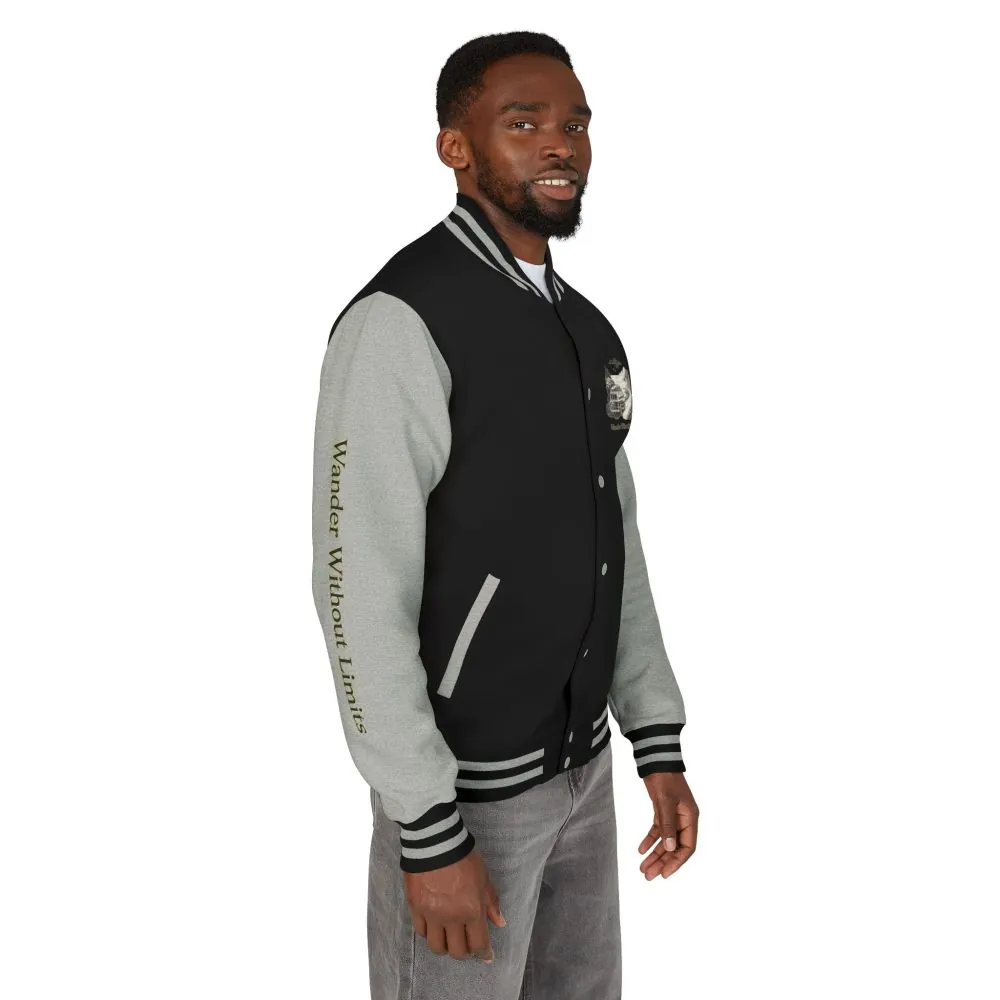 Unisex Heavyweight Letterman Jacket — "Wander Without Limits" Travel Varsity Coat