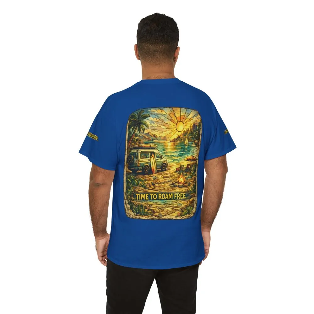 Unisex Heavy Cotton Tee — "Time To Roam Free" Design Cubic-Line