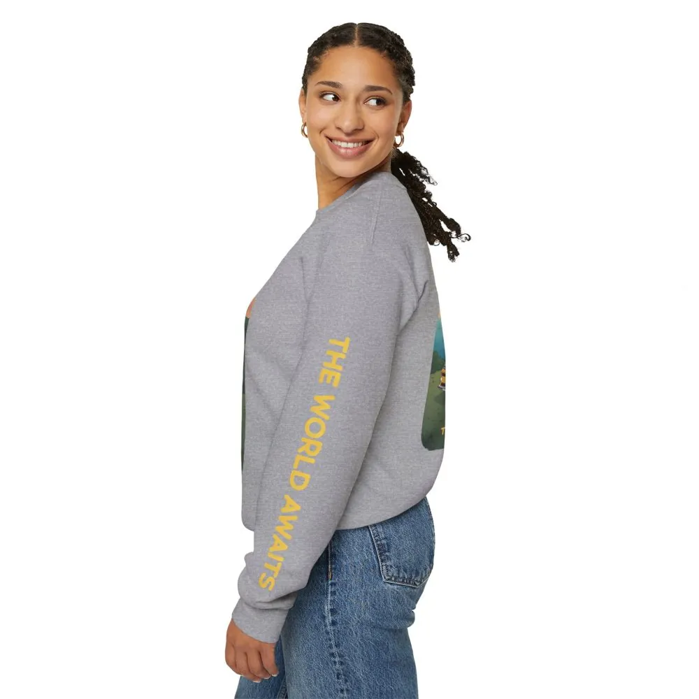 16588602386551285815_2048.jpeg Unisex Heavy Blend™ Crewneck Sweatshirt — "The World Awaits" Design Sitcom-Line