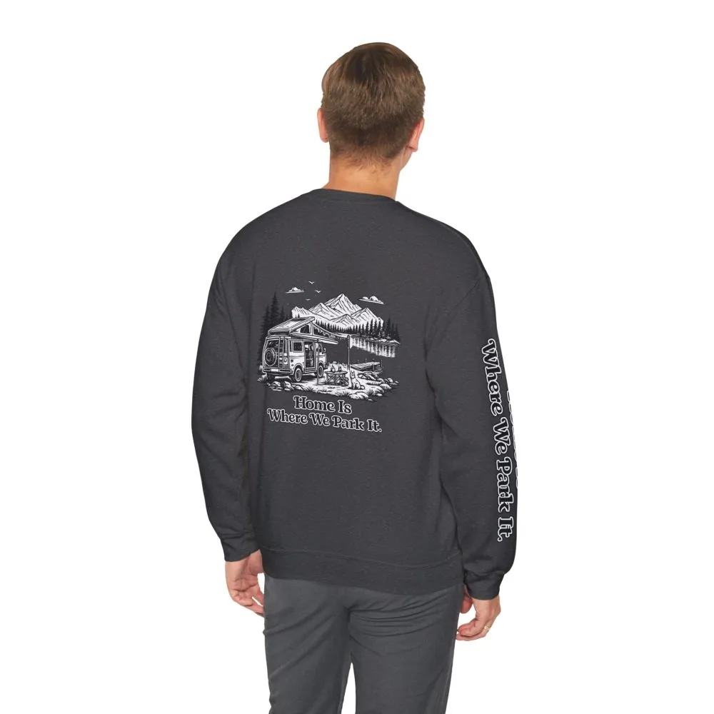 16590961889599652649_2048.jpeg Unisex Heavy Blend™ Crewneck Sweatshirt — "Home Is Where You Park It" Design Minimal-Line