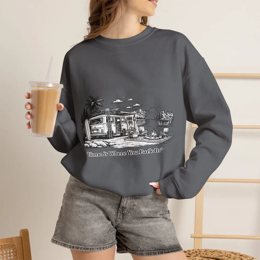 16598472507210346416_2048.jpeg Unisex Heavy Blend™ Crewneck Sweatshirt — "Home Is Where You Park It" Design Minimal-Line