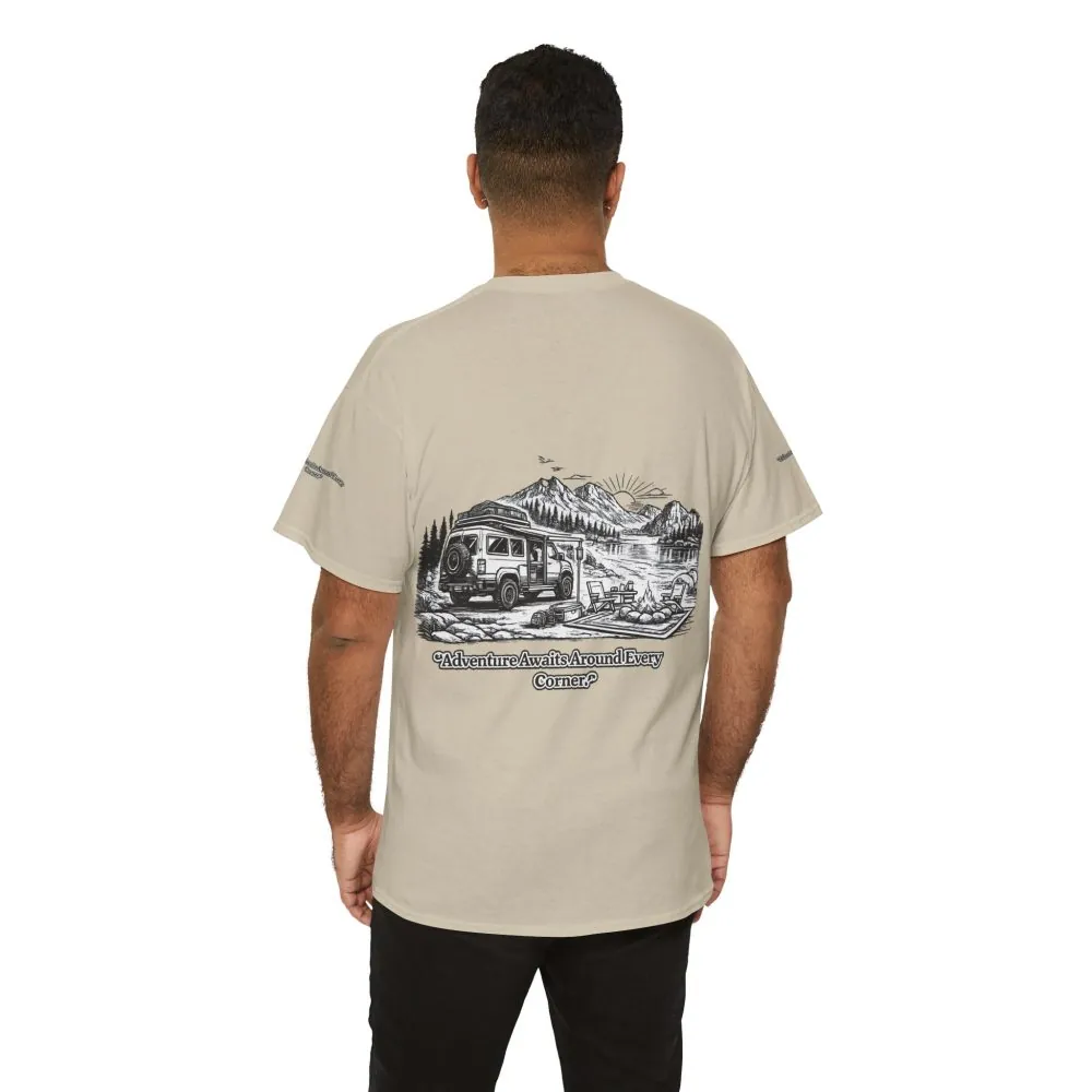 16598710334693635674_2048.jpeg Unisex Heavy Cotton Tee — "Adventure Awaits Around Every Corner" Design Minimal-Line
