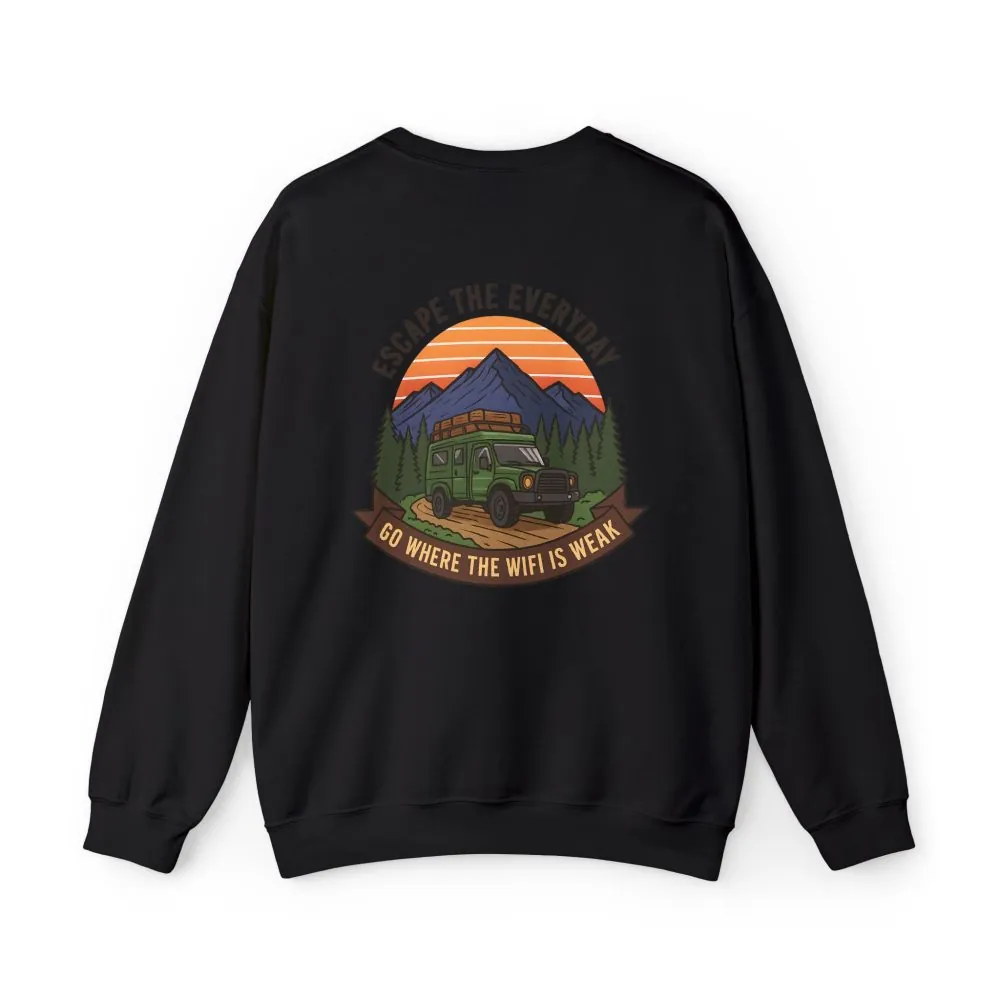 Crewneck Sweatshirt — "Go Where the WiFi Is Weak" Outdoor Overland Graphic