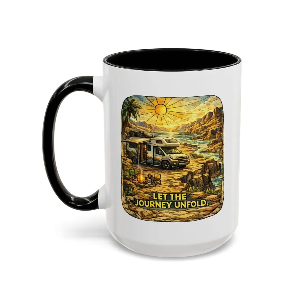 Accent Coffee Mug (11, 15oz) — "Let The Journey Unfold" Design Cubic-Line