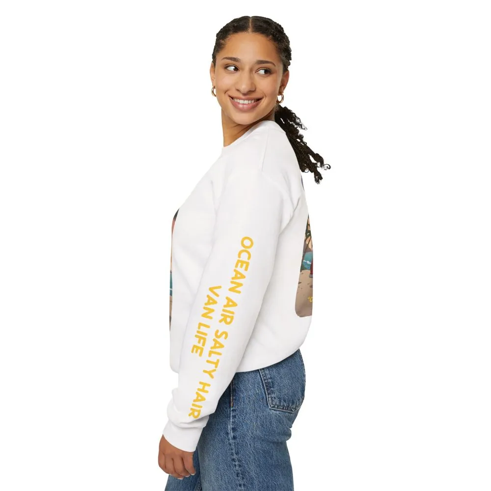 Unisex Heavy Blend™ Crewneck Sweatshirt — "Ocean Air Salty Hair Van Life" Design Sitcom-Line