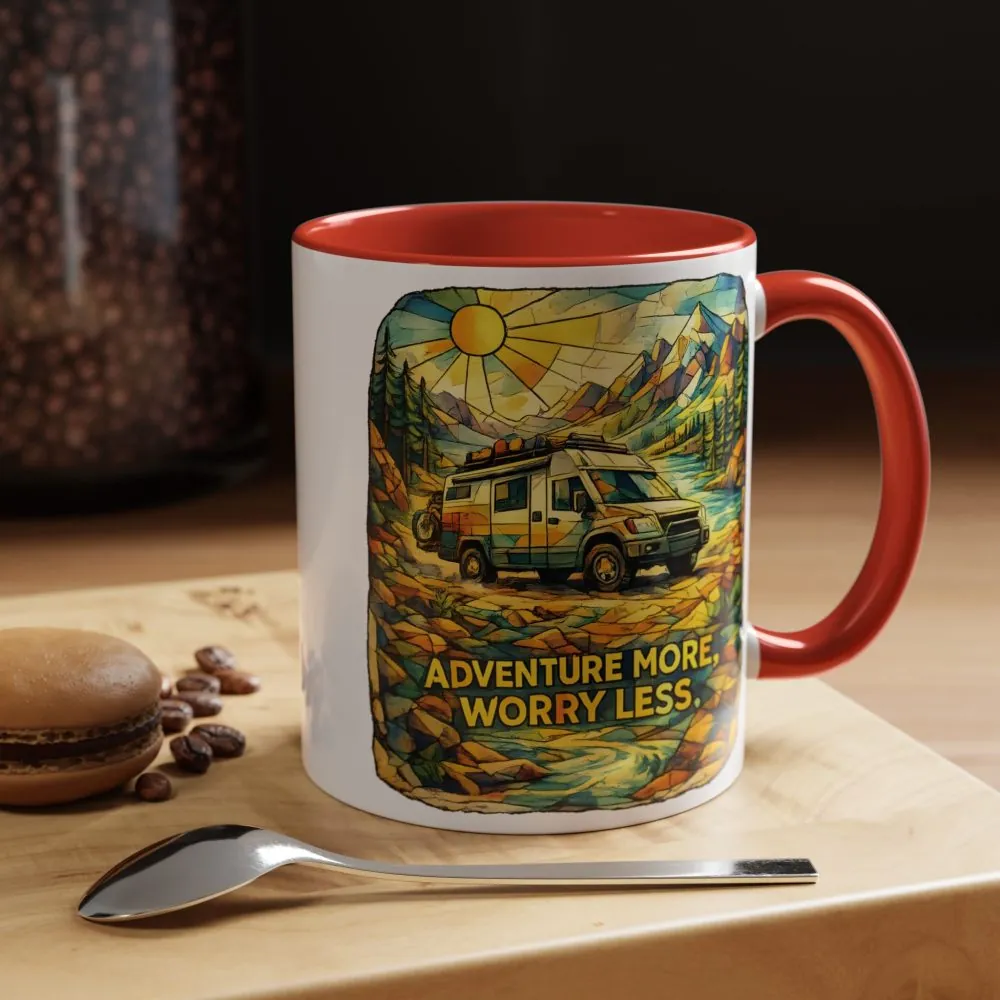 Accent Coffee Mug (11, 15oz) — "Adventure More Worry Less" Design Cubic-Line