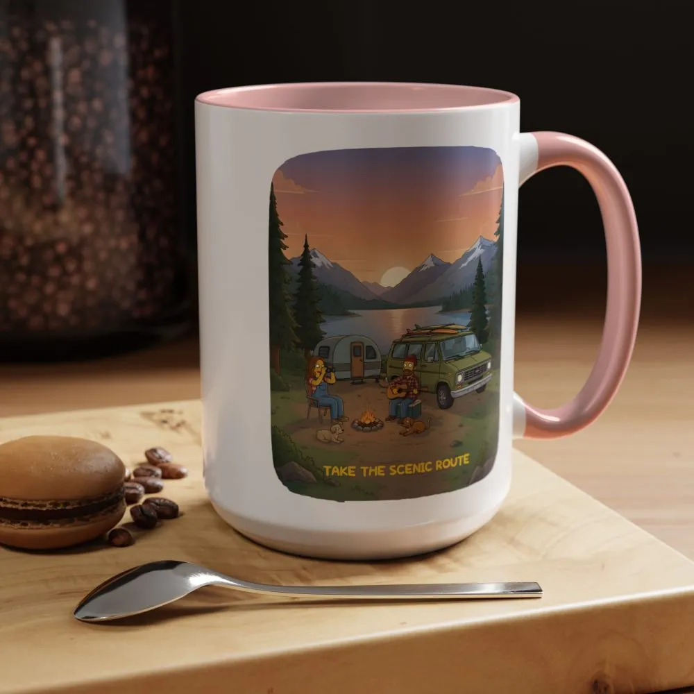 Accent Coffee Mug (11, 15oz) — "Take The Scenic Route" Design Sitcom-Line
