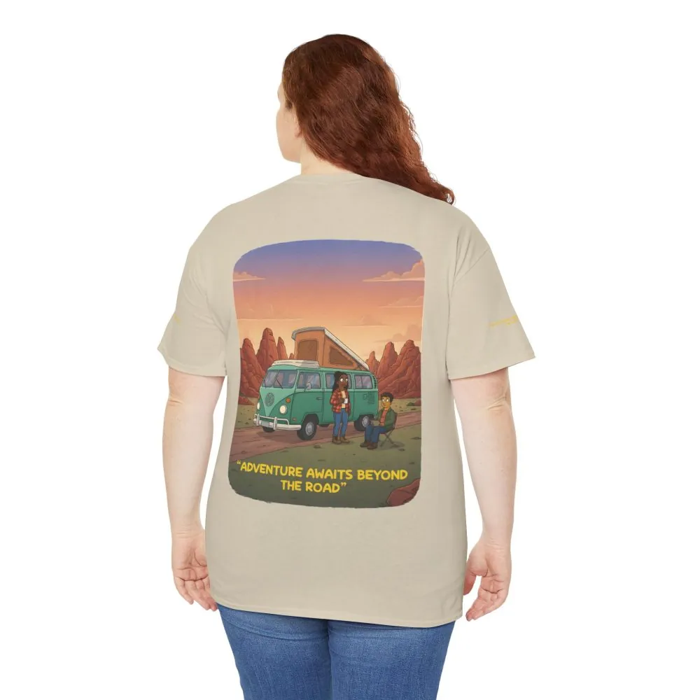 16624847678526939704_2048.jpeg Unisex Heavy Cotton Tee — "Adventure Awaits Beyond The Road" Design Sitcom-Line
