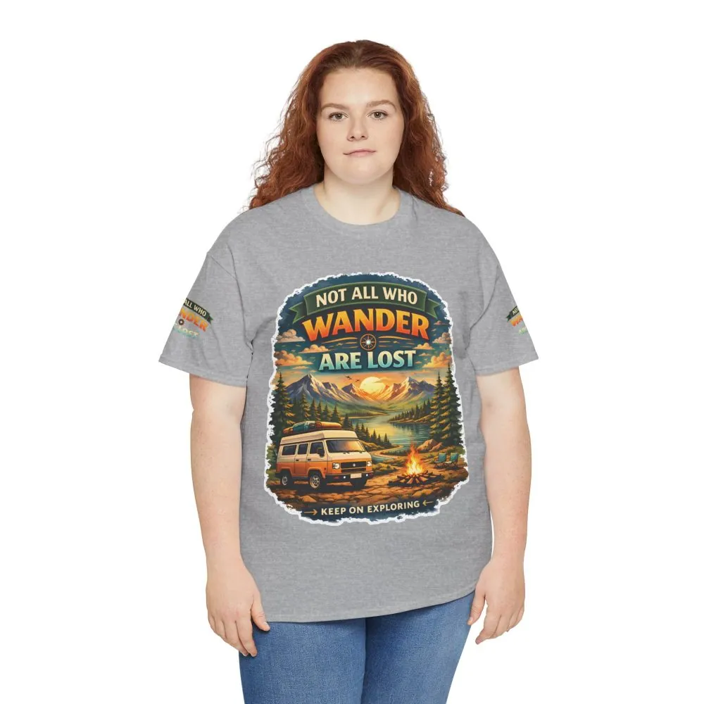 Unisex Heavy Cotton Tee — "Not All Who Wander Are Lost" Design Scenic-Line