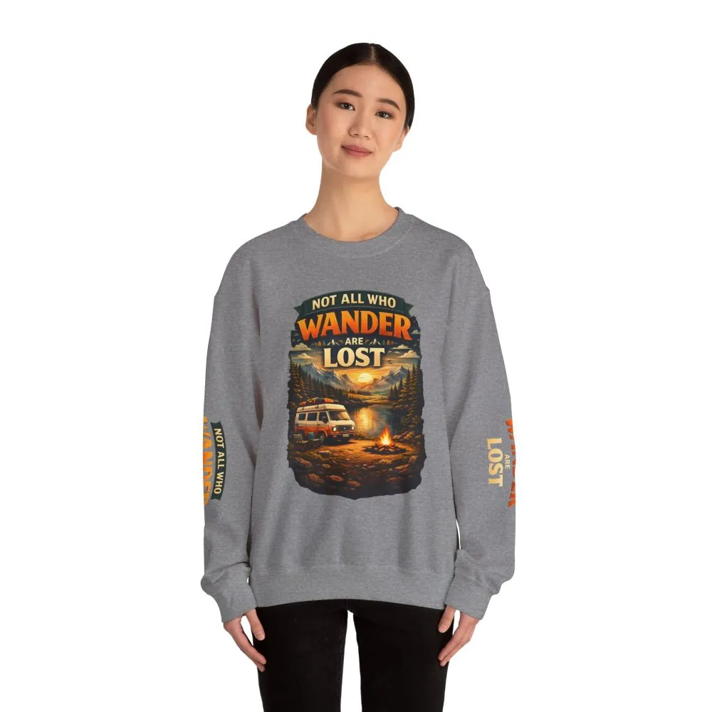 Unisex Heavy Blend™ Crewneck Sweatshirt — "Not All Who Wander Are Lost" Design Scenic-Line
