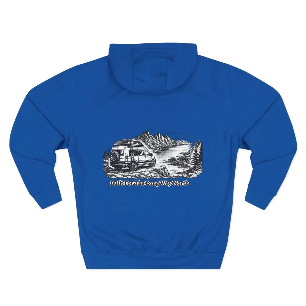 1664952921397936181_2048.jpeg Three-Panel Fleece Hoodie - "Built For The Long Way North" Design Minimal-Line