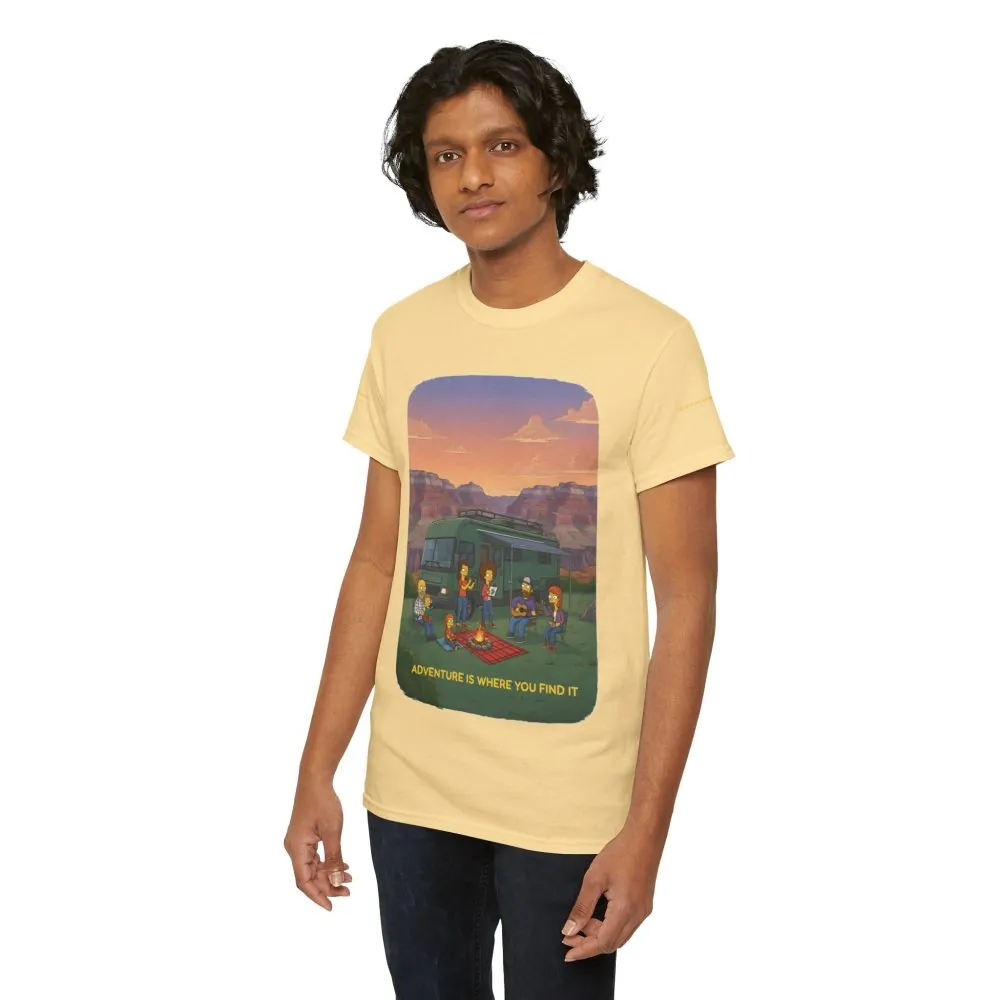 Unisex Heavy Cotton Tee — "Adventure Is Where You Find It" Design Sitcom-Line