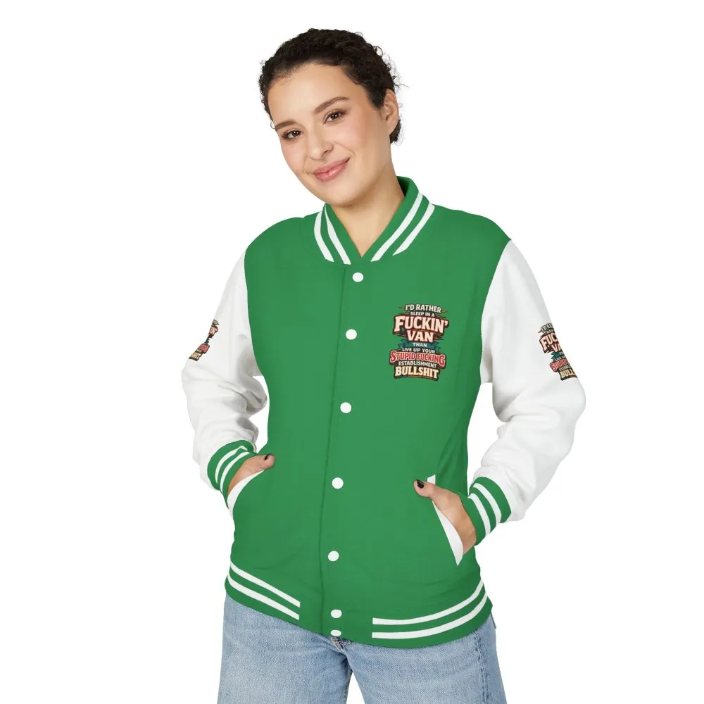 16668858151666684007_2048.jpeg Unisex Heavyweight Letterman Jacket — "I´d Rather Sleep in A Fucking Van" Design F**K-Line