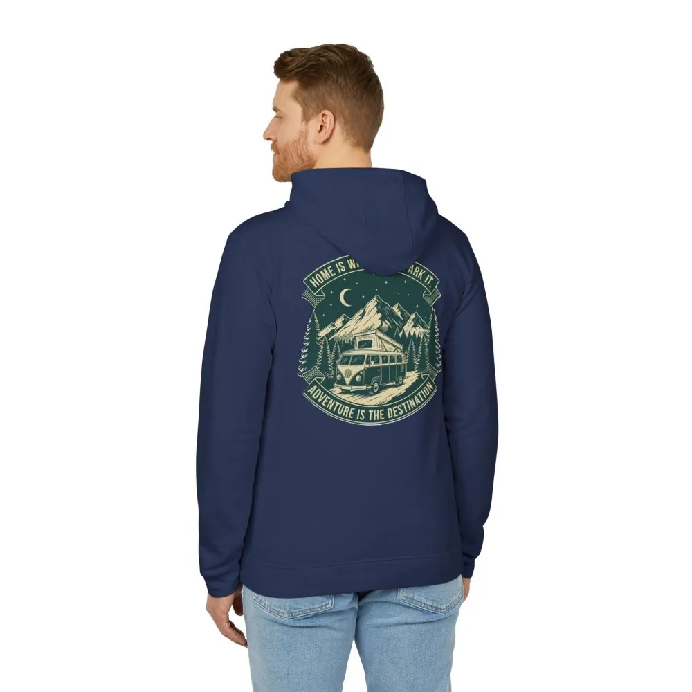 Hoodie(Adidas) — "Home Is Where You Park It-Adventure is the destination" Outdoor Travel Pullover (Only Back Printed)