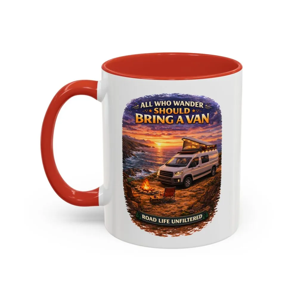 Accent Coffee Mug (11, 15oz) — "All Who wander Should Bring A Van" Design Scenic-Line