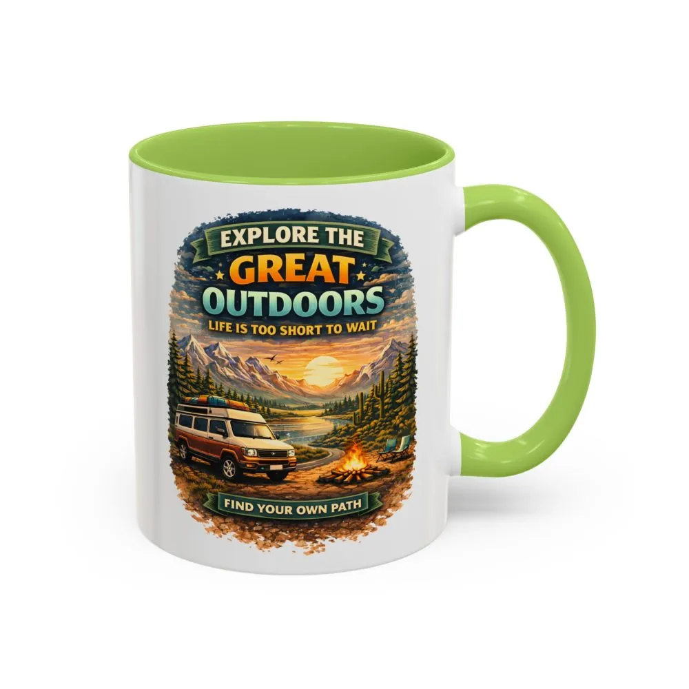 Accent Coffee Mug (11, 15oz) — "Explore The Great Outdoors" Design Scenic-Line
