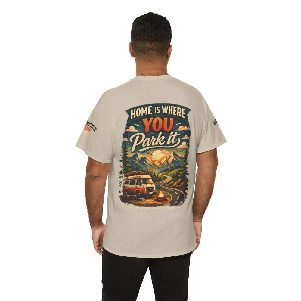 16687056289016508419_2048.jpeg Unisex Heavy Cotton Tee — "Hom Is Where You Park It" Design Scenic-Line