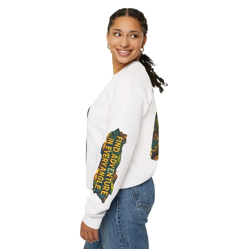 16692139810669363133_2048.jpeg Unisex Heavy Blend™ Crewneck Sweatshirt — "Find Adventure In Every Corner" Design Cubic-Line