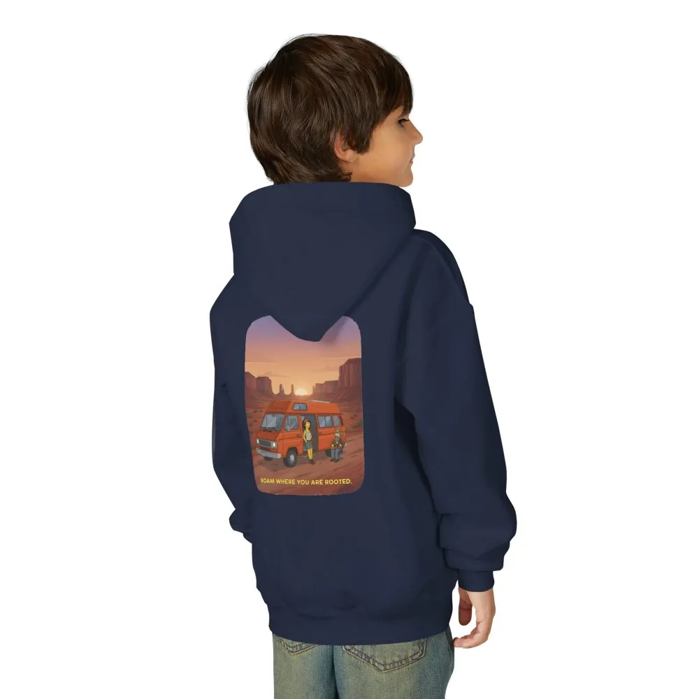 Youth Hoodie(Gildan) – "Roam Where You Are Rooted" (Design Sitcom-Line)