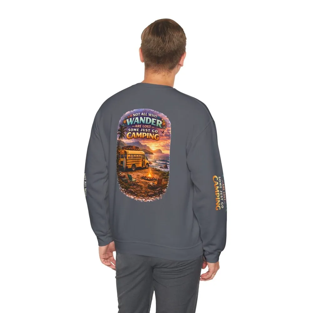 Unisex Heavy Blend™ Crewneck Sweatshirt — "Not All Who Wander Are Lost" Design Scenic-Line