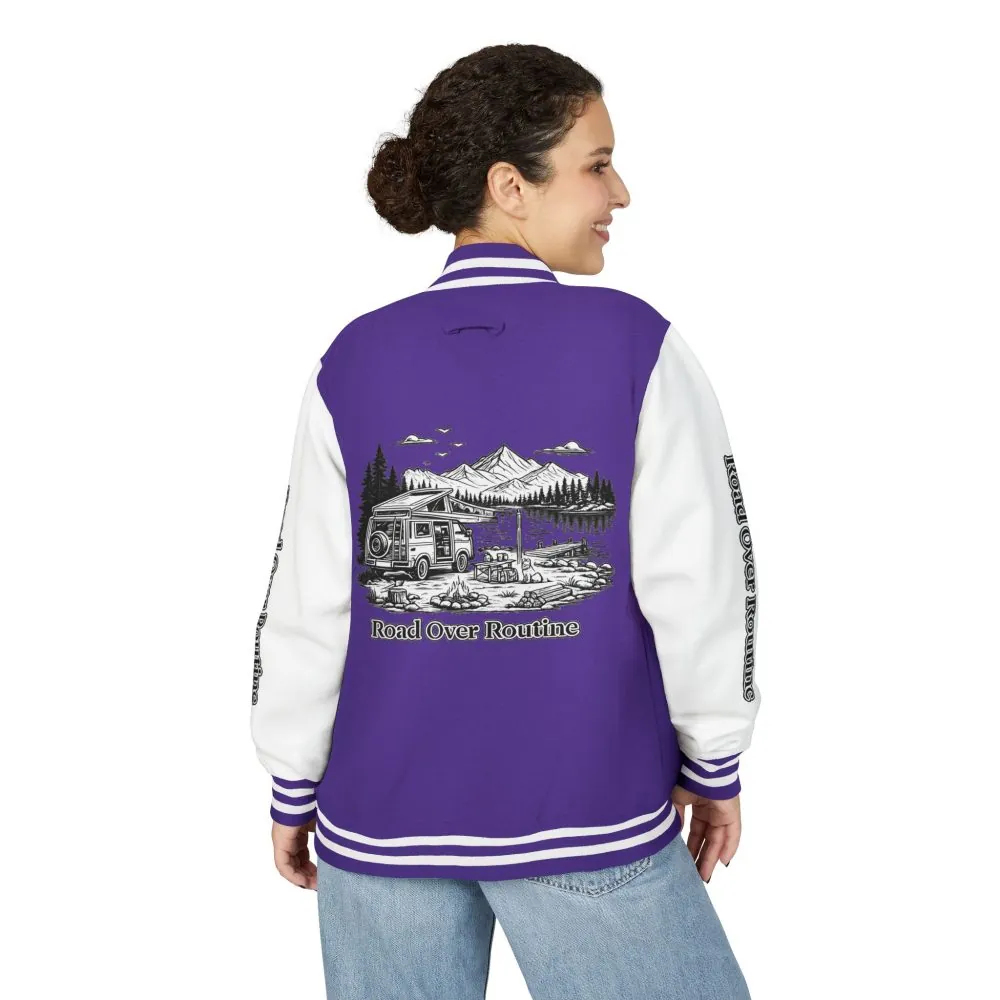16704511897340335291_2048.jpeg Unisex Heavyweight Letterman Jacket — "Road Over Routine" Travel Varsity Coat