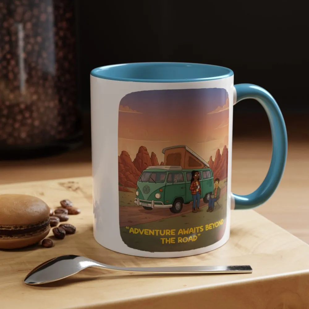 16704618123808800147_2048.jpeg Accent Coffee Mug (11, 15oz) — "Adventure Awaits Beyond The Road" Design Sitcom-Line