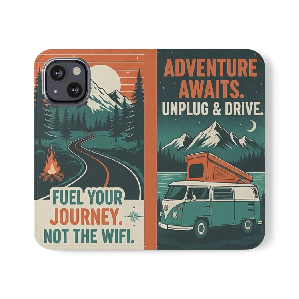 Flip Phone Case — "Adventure Awaits, Fuel Your Journey, Not the WiFi" Wallet Cover