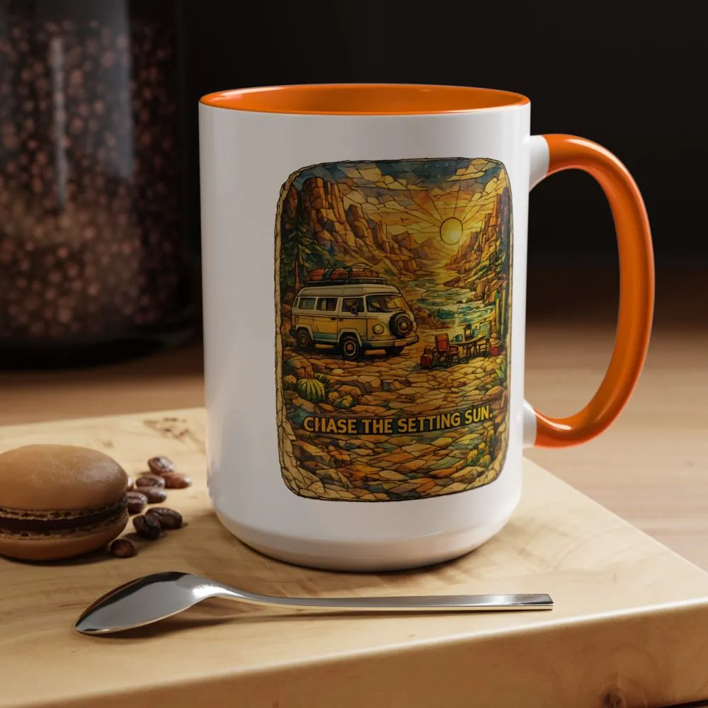 Accent Coffee Mug (11, 15oz) — "Chase The Settings Sun" Design Cubic-Line